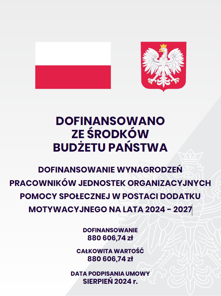 DOFINANSOWANIE WYNAGRODZEŃ
PRACOWNIKÓW JEDNOSTEK ORGANIZACYJNYCH POMOCY SPOŁECZNEJ W POSTACI DODATKU MOTYWACYJNEGO NA LATA 2024 -2027